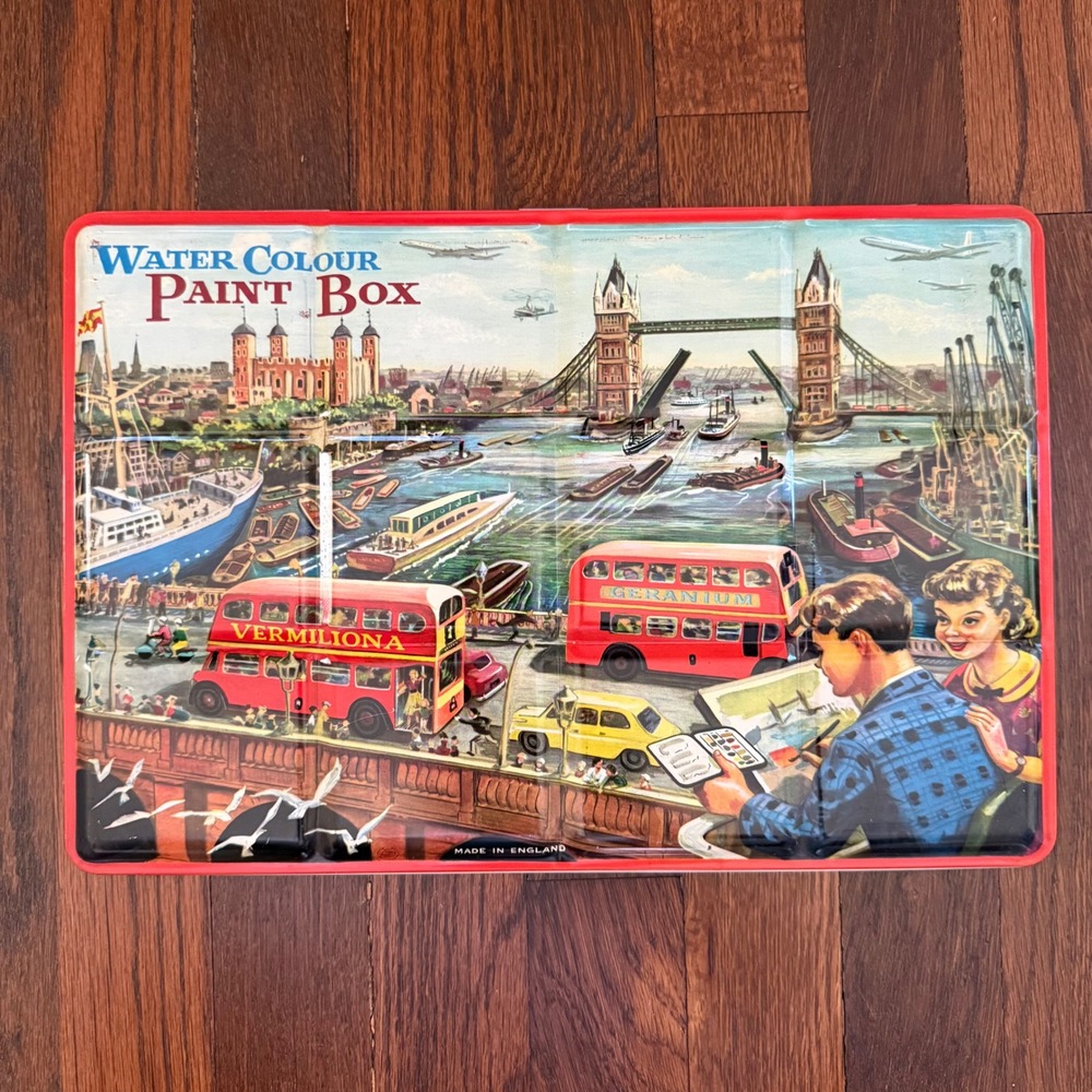 Vintage Page of London Water Colour Paint Box Tin Tower Bridge 13x9 Made England - Picture 2 of 5